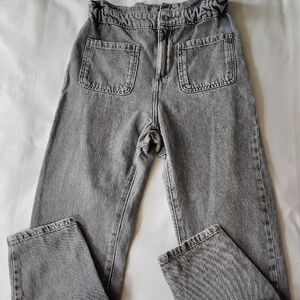 Zara Women's High Paper Bag Waist Straight Leg Denim in Gray EUC Size 0